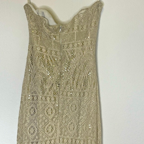 Gunne Sax dress maxi gown by Jessica Mclintock sz 7 knit gold sequin strapless - Picture 7 of 11